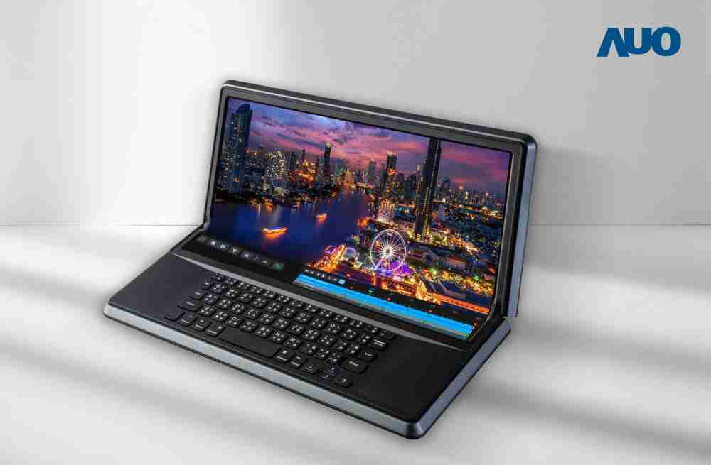 赏金国际14.6吋Micro LED折迭显示屏幕，，搭配半径4mm的弯折绞炼，，，，以及高画素、、高亮度、、、高对比度的显示技术特点，，即便在大视角下仍保有绝佳色相与亮度